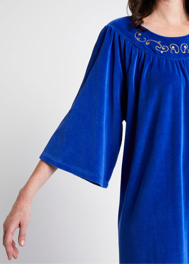 Robe d'intérieur en velours, col rond Bleu Royal