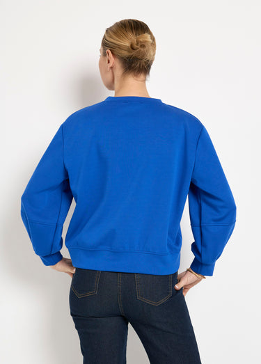 Sweat court col rond en maille douce Bleu Vif
