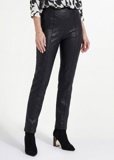 Pantalon droit enduit, semi-élastiqué Noir