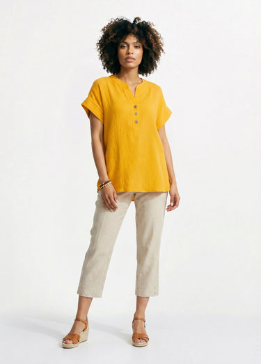 Tunique longue ample coton uni Jaune