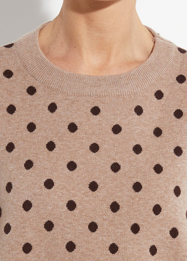 Pull à pois col rond, maille jacquard Taupe