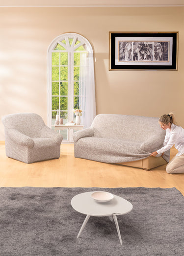Housse intégrale smockée fauteuil et canapé Ecru
