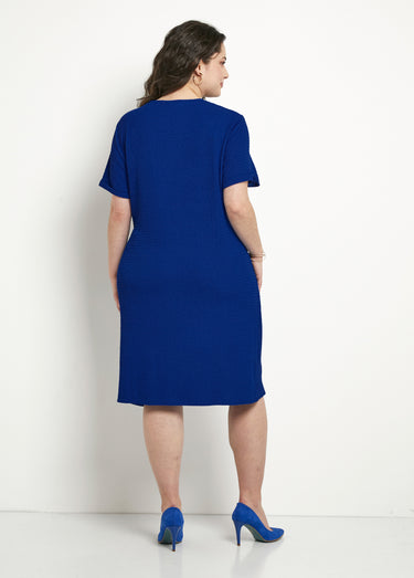 Robe courte unie drapée effet cache-ventre Bleu