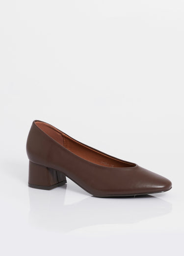 Escarpins décolletés à talon, bout carré Marron