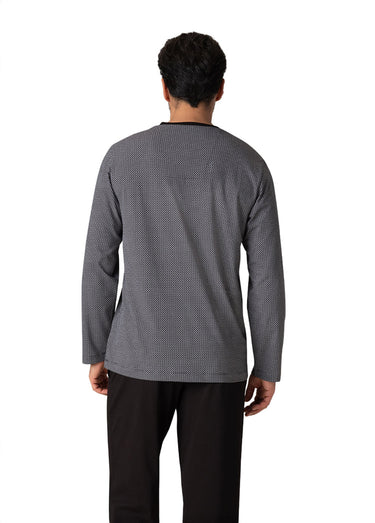 Pyjama long homme en coton Noir Imprime