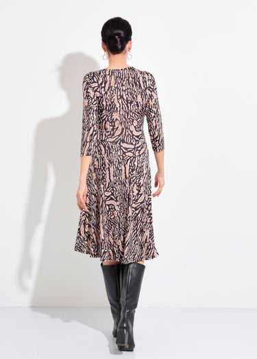 Robe fluide taille drapée motif tigré Noir/Beige