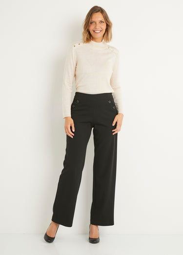 Pantalon large taille semi élastiquée uni Noir