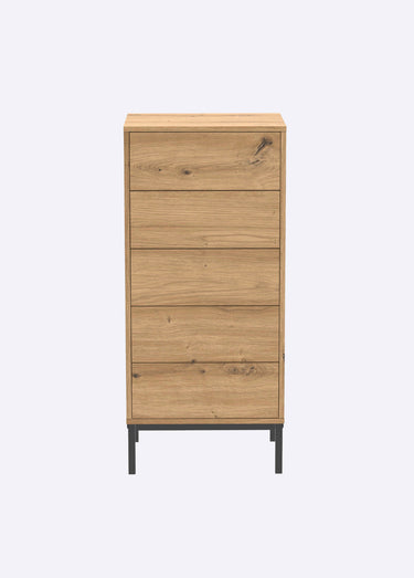 LENNY Chiffonnier 5 tiroirs push/pull Bois Clair