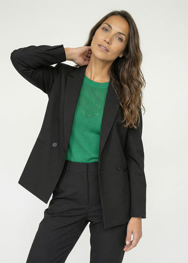 Veste tailleur unie fluide double boutonnage Noir