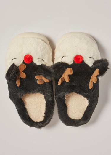 Chaussons chauds en fourrure thème Noël Noir