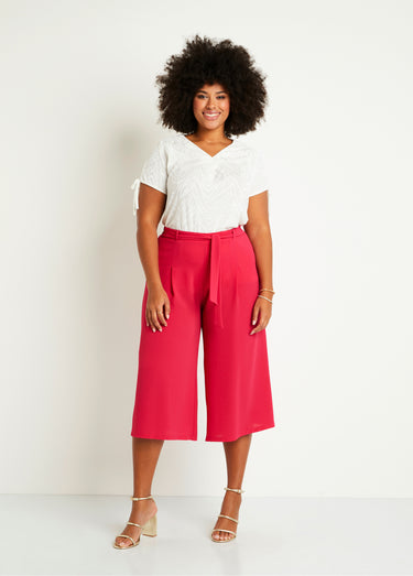 Jupe-culotte longue taille semi-élastiquée Uni Fushia