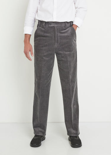 Pantalon droit ceinture élastiquée confort Velours Gris