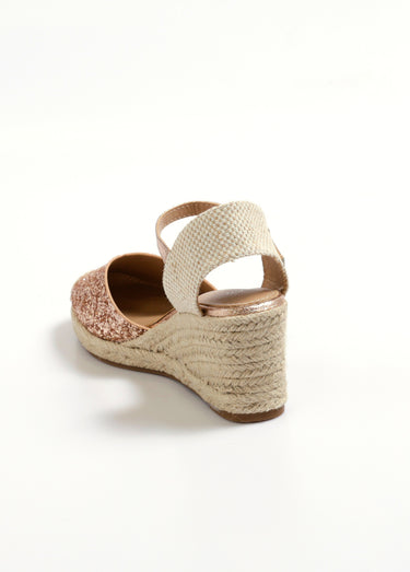 Espadrilles compensées pailletées à bride Champagne