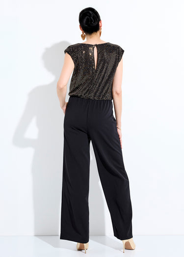 Combi-pantalon bi-matière sequins dorés Noir/Dore
