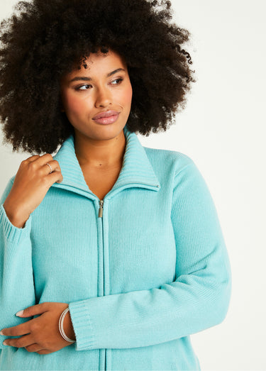 Gilet zippé long uni col montant Aqua