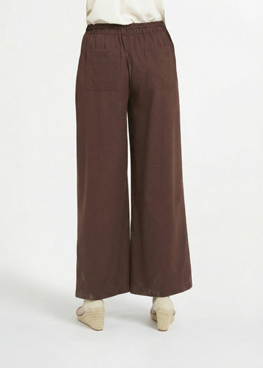 Pantalon large avec lin, style ethnique Chocolat