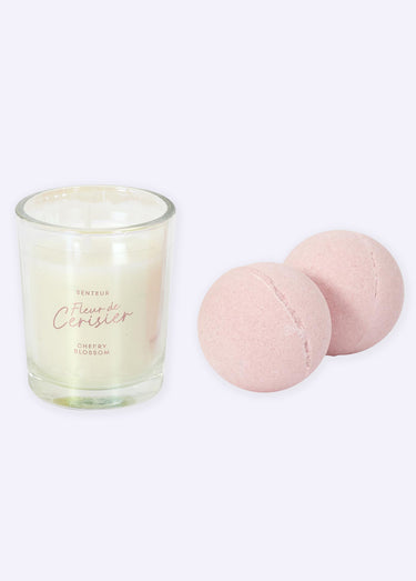 Coffret cadeau bougie + 2 bombes de bain Rose