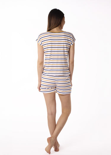 Pyjama à rayures manches courtes et short Imprime