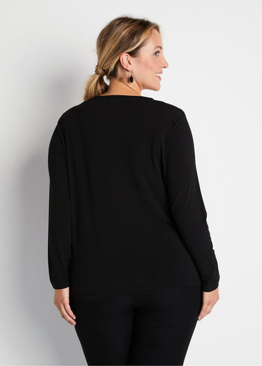 T-shirt court col rond résille brodé strass Noir