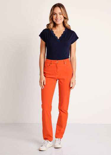 Pantalon droit coton stretch 5 poches Orange