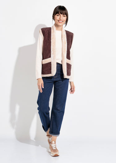 Veste sans manches velours et fourrure Marron