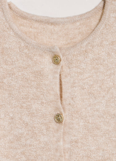 Gilet sans manches boutons dorés maille bouclette Beige