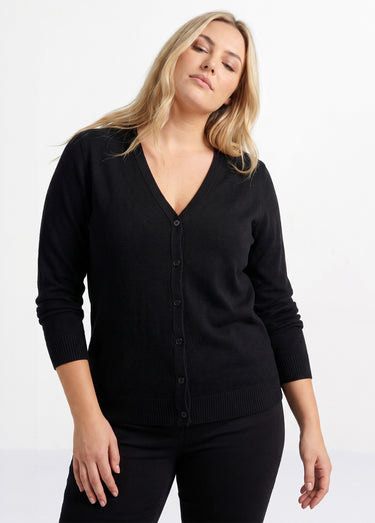 Gilet boutonné mi-long maille douce Noir