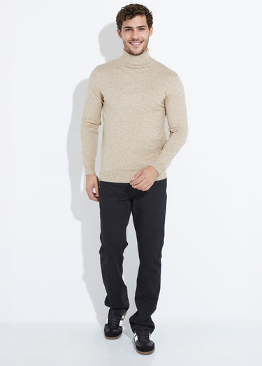 Pull col roulé en maille fine jauge Beige