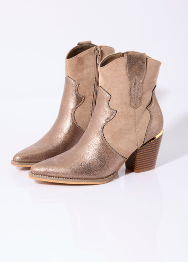 Boots western métallisées bout pointu Taupe