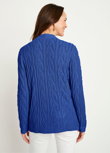 Gilet court boutonné ajouré Bleu