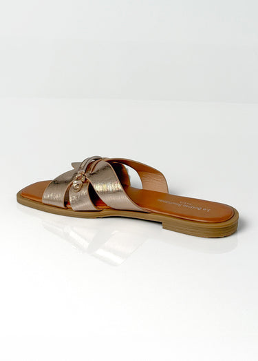 Sandales chic simili cuir, détails métal Champagne
