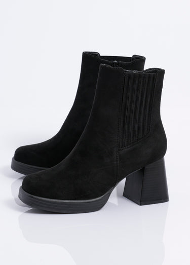 Bottines compensées suédine, talon haut Noir