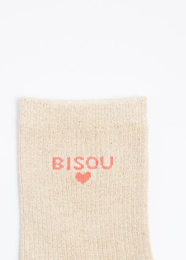 Chaussettes fil métallisé message BISOU Beige