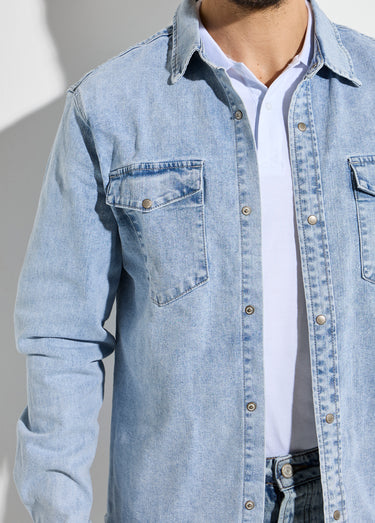 Chemise en jean, délavage stone Bleu