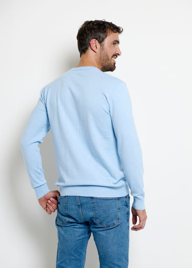 Pull col V homme maille fine jauge Bleu Doux