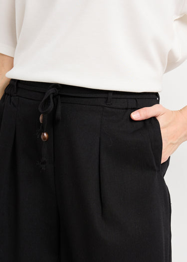 Pantalon large avec lin, style ethnique Noir