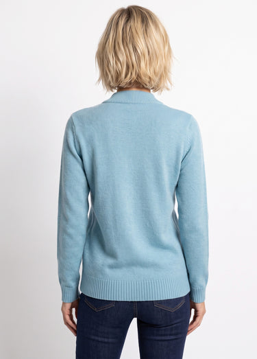 Pull doux torsades côtes strass col montant Vert Onyx