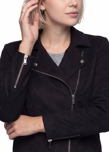 Blouson zippé court tissu suédé Noir