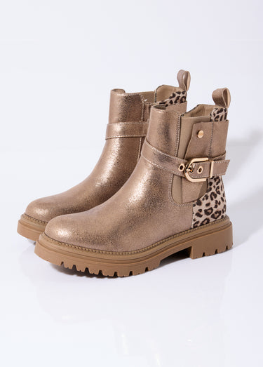 Bottines métallisées détail talon  léopard Taupe/Leopard