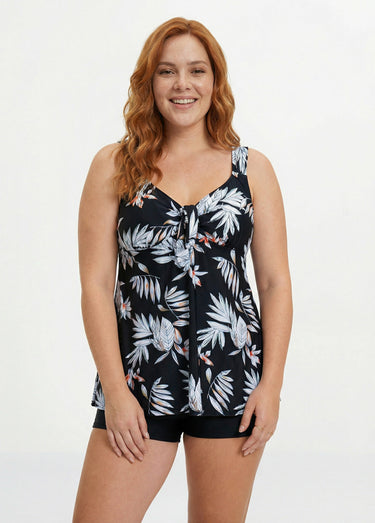 Maillot de bain tankini imprimé exotique Noir