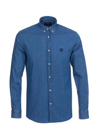 Chemise chambray casual manches longues Bleu Fonce