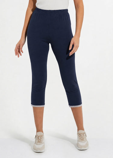 Legging court galon ajouré coton stretch Marine