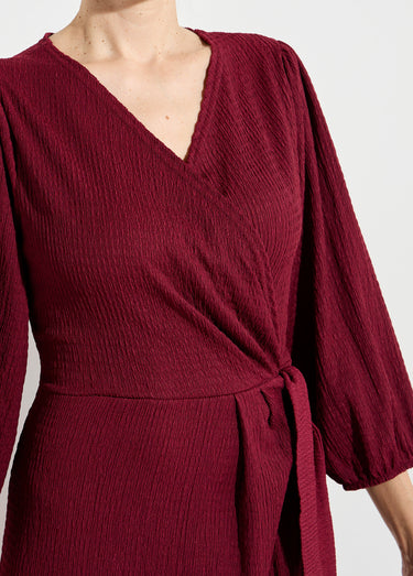 Robe portefeuille en maille gaufrée Bordeaux
