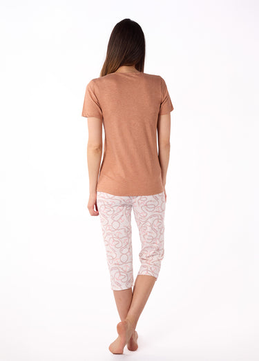 Pyjama 2 pièces corsaire motif marin Orange Clair