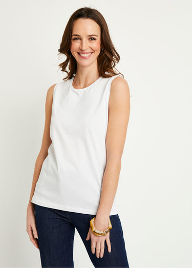 Débardeur uni court brodé sequins Blanc