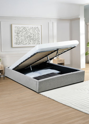 ALBA Lit coffre en tissu avec sommier Gris