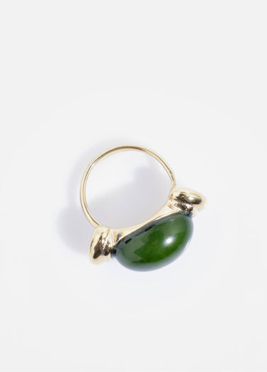 Bague perle colorée, acier inoxydable Dore/Vert