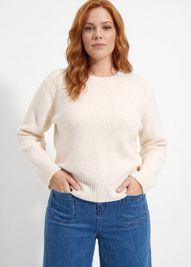 Pull chaud côtelé avec laine et fibres recyclées Ivoire