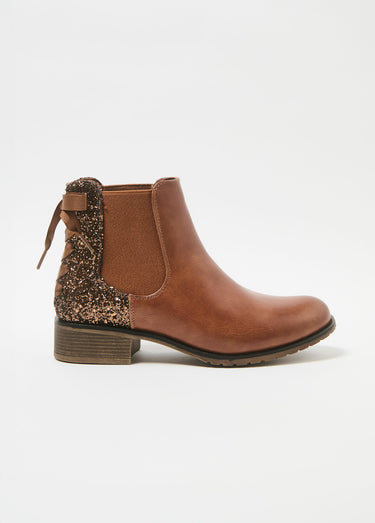 Boots Chelsea talon fantaisie avec nœud Camel