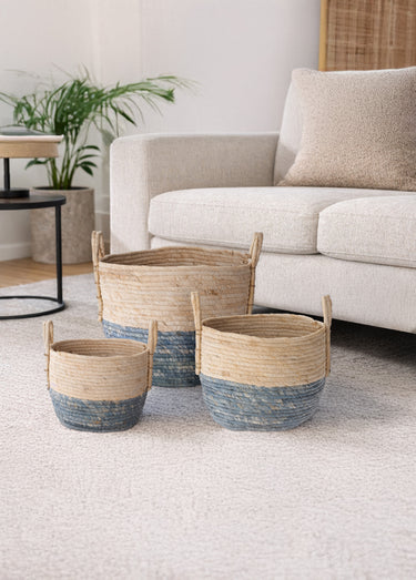 Paniers assortis en corde avec poignées Naturel / Bleu